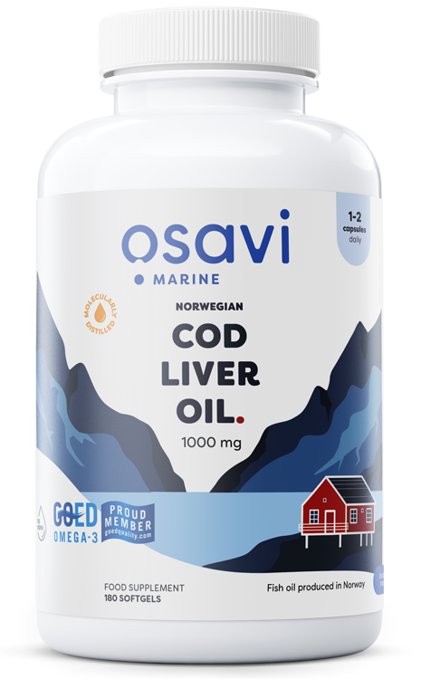 Osavi Norwegian Cod Liver Oil 1000mg Supports Heart Brain and Healthy Vision Lemon 180 Softgels