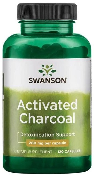 Swanson Activated Charcoal 260mg Aktywny Węgiel Drzewny Wspomaga Układ Trawienny 120 Kapsułek