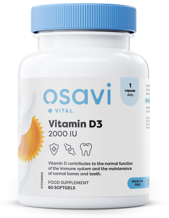 Osavi Vitamin D3 2000IU Wspiera Układ Odpornościowy i Zdrowie Kości 60 Kapsułek