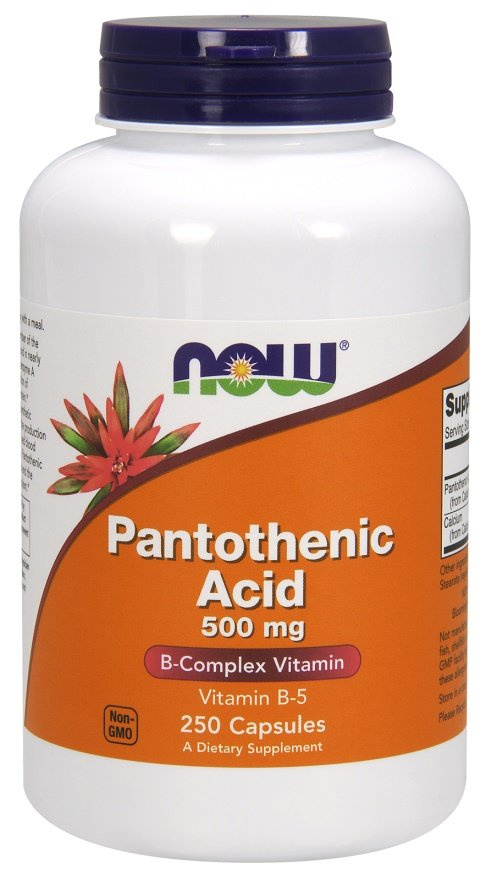 Now Foods Pantothenic Acid 500mg Wspomaga Metabolizm Energetyczny 250 Kapsułek