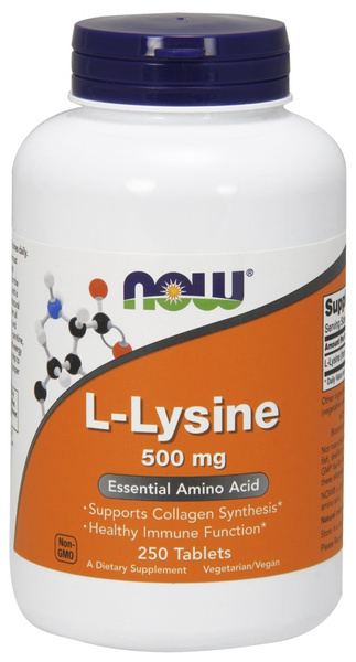 NOW Foods L-Lysine 1000 mg Double Strength Suplement Wspierający Odporność i Zdrowie Skóry 250 Tabletek