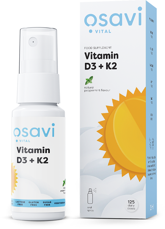 Osavi Vitamin D3 + K2 Spray Wspomaga Zdrowie Kości Odporność i Układ Krwionośny Mięta 25ml