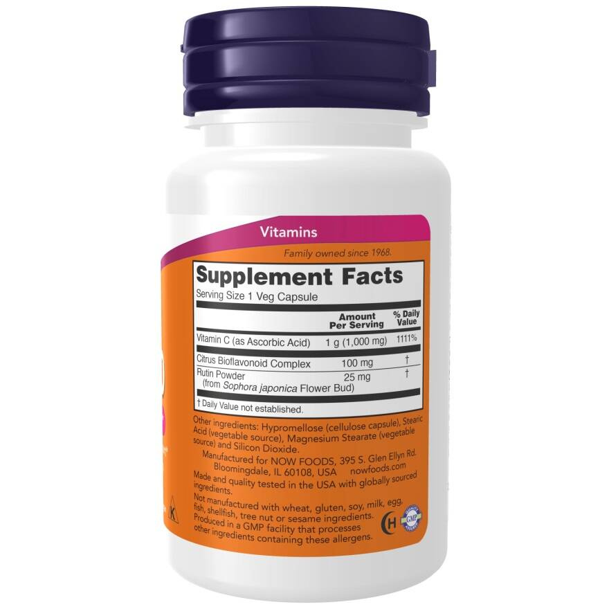 Now Foods Vitamin C-1000 Bioflawonoidy i Rutyna Wspiera Odporność Kości i Stawy 250 Kapsułek