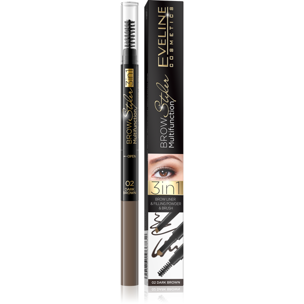 Eveline Cosmetics Brow Styler Multifunction 3in1 02 Ciemny Brąz 1 Sztuka
