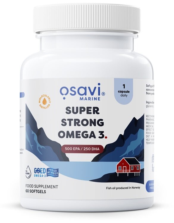 Osavi Super Strong Omega 3 500 EPA  250 DHA Wspiera Odporność Pracę Mózgu i Serca 60 Kapsułek