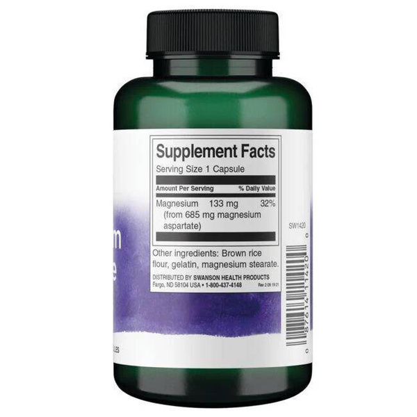 Swanson Magnesium Aspartate 685mgn Asparaginian Magnezu 90 Kapsułek