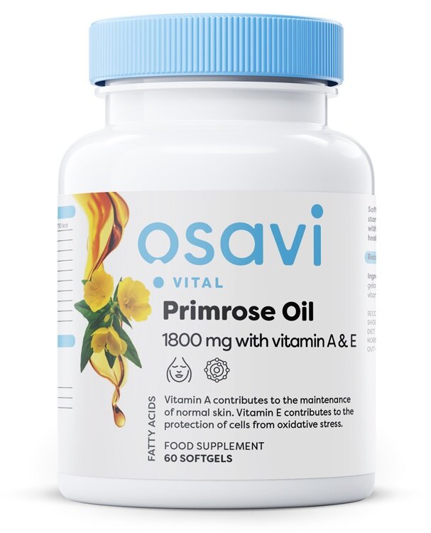 Osavi Primrose Oil with Vitamin A & E 1800mg Evening Supports Skin Health 60 Softgels