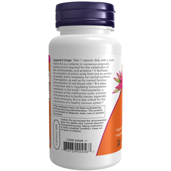 Now Foods Vitamin B-6 100mg Supports Nervous System 100 Capsules