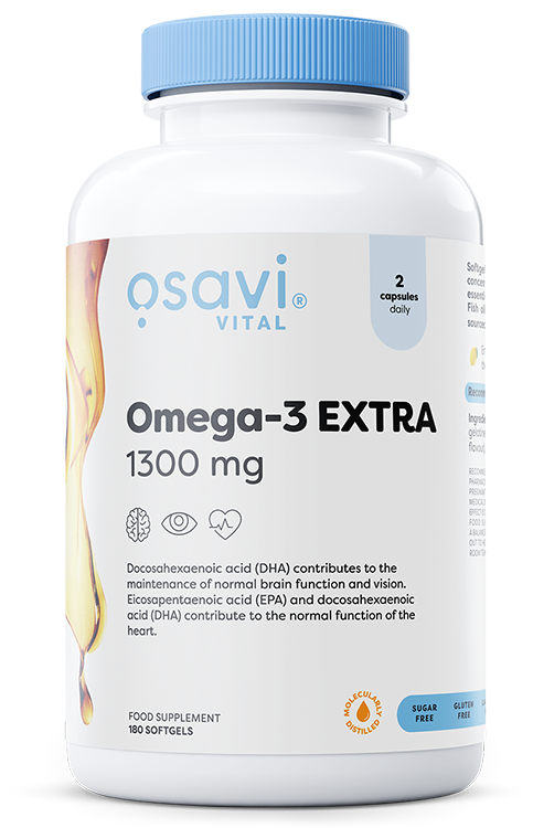 Osavi Omega-3 Extra Molecularly Distilled 1300mg Wspomaga Pracę Serca i Mózgu Smak Cytrynowy 180 Kapsułek