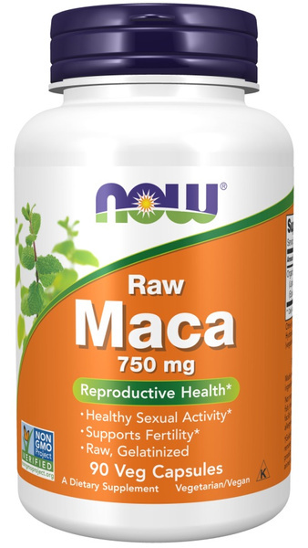 NOW Foods Maca 750 mg Raw Naturalne Wsparcie Energii Hormonów i Libido 90 Kapsułek