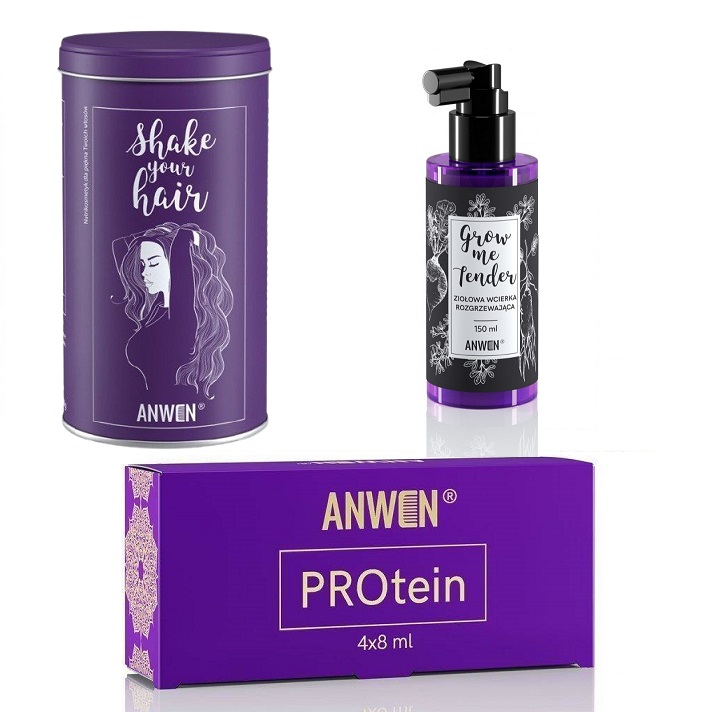 Anwen Zestaw Shake Your Hair Nutrikosmetyk+Kuracja proteinowa w ampułkach+Ziołowa wcierka 