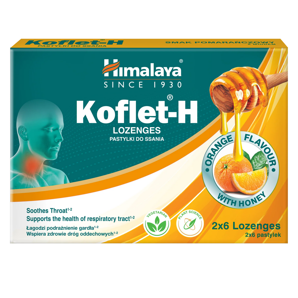 Himalaya Koflet-H Pomarańcza Wspiera Zdrowie Dróg Oddechowych 12 Pastylek do Ssania