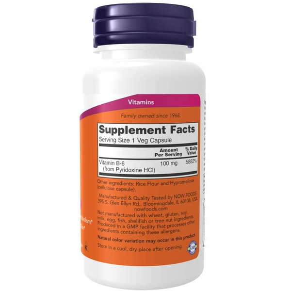 Now Foods Vitamin B-6 100mg Wspiera Układ Nerwowy 100 Kapsułek