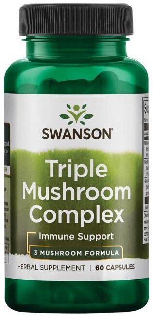 Swanson Triple Mushroom Standardized Complex Wspomaga Układ Odpornościowy 60 Kapsułek