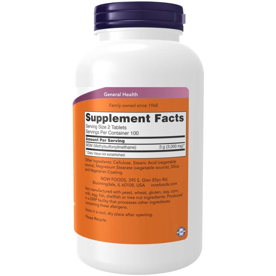 Now Foods MSM Methylsulphonylmethane 1500mg Wspiera Zdrowie Chrząstki 200 Tabletek