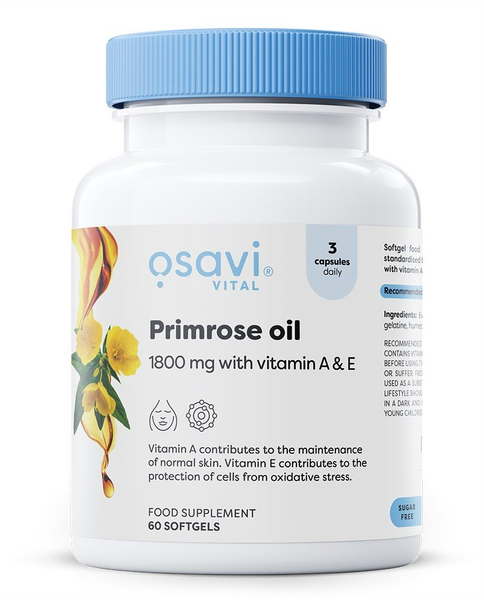 Osavi Olej z Wiesiołka z Witaminą A i E 1800mg Na Zdrowie Skóry 60 Kapsułek