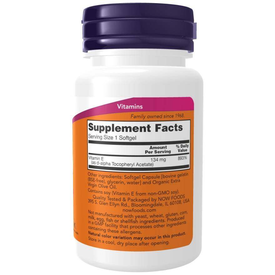Now Foods Vitamin E-200 Natural Supports Immunity 100 Softgels