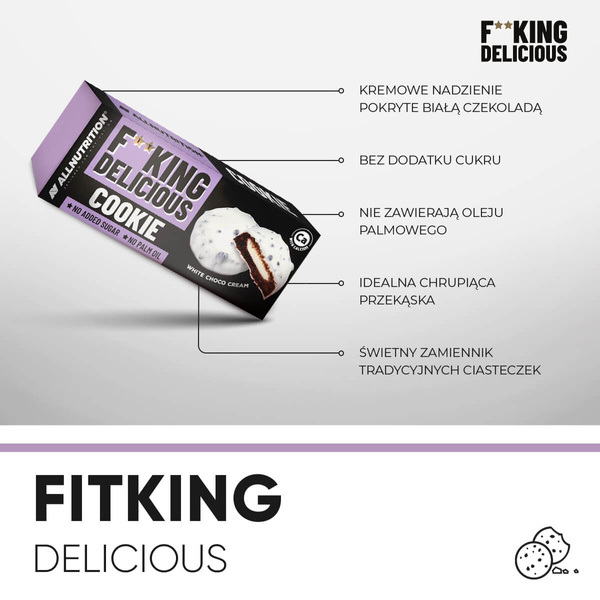 Allnutrition Fitking Delicious Cookie White Choco Cream Kruche Kakaowe Ciasteczka 128g