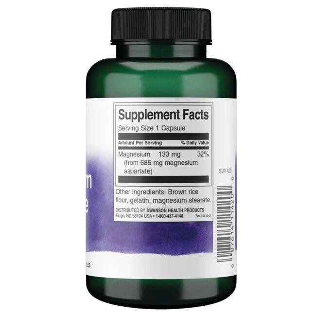 Swanson Magnesium Aspartate 685mgn Asparaginian Magnezu 90 Kapsułek