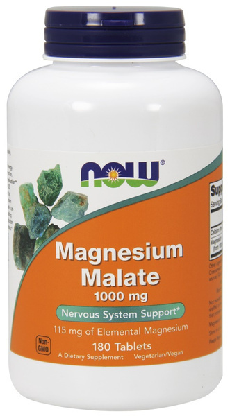 Now Foods Magnesium Malate 1000 mg Wsparcie dla Mięśni Układu Nerwowego i Kości 180 Tabletek