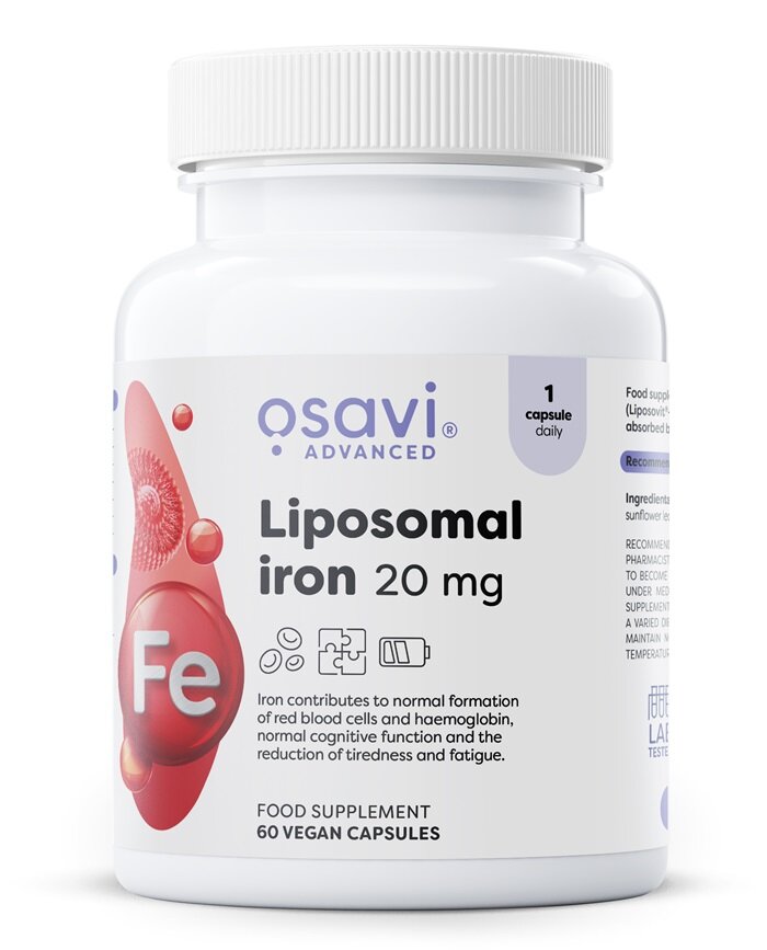 Osavi Liposomal Iron 20mg Liposomalne Żelazo Wspiera Zdrowie Układu Krążenia i Odpornościowego 60 Kapsułek