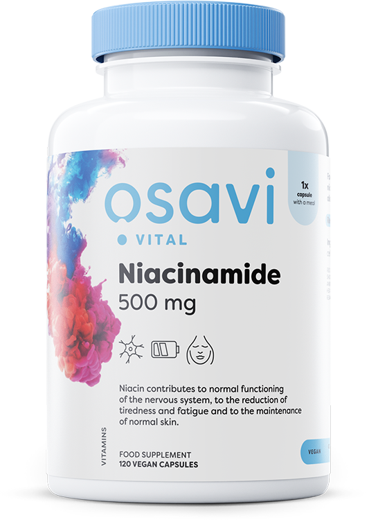 Osavi Niacinamide 500mg Reduces Fatigue Supports Nervous System and Skin Health 120 Vegan Capsules