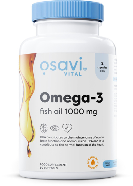 Osavi Omega-3 Olej Rybi Destylowany Molekularnie 1000mg Na Wsparcie Serca i Mózgu 60 Kapsułek