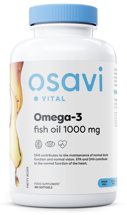 Osavi Omega-3 Fish Oil Molecularly Distilled 1000mg Wspomaga Zdrowie Mózgu i Serca 180 Kapsułek