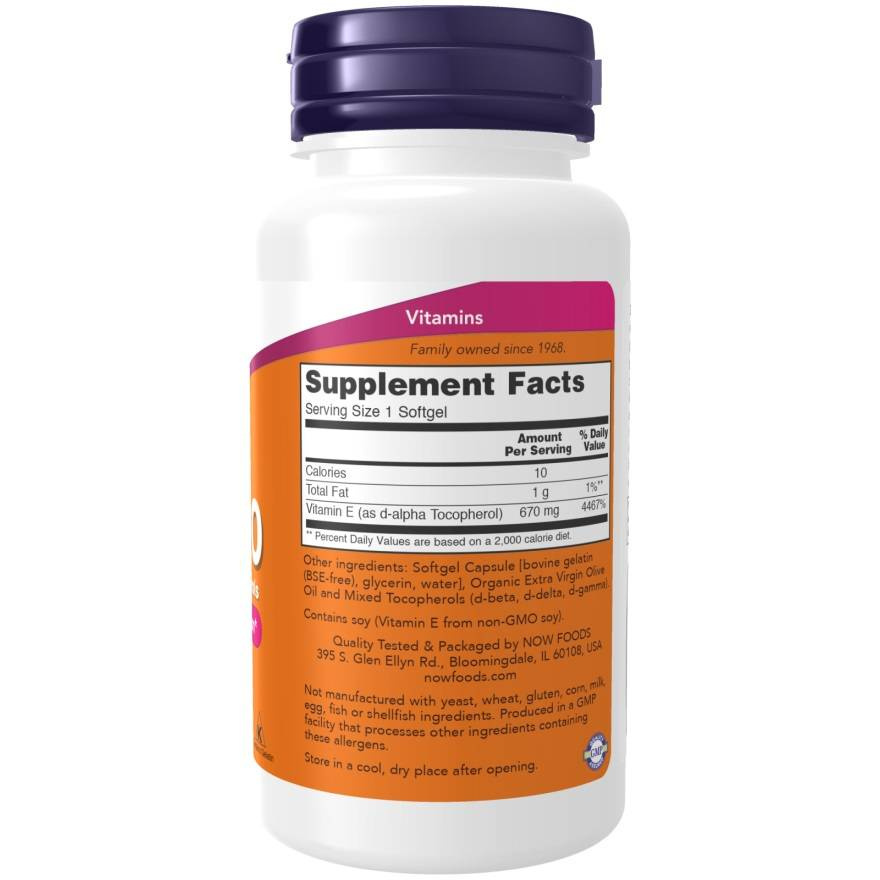 Now Foods Vitamin E-1000 Natural Mixed Tocopherols Wspiera Odporność 50 Kapsułek