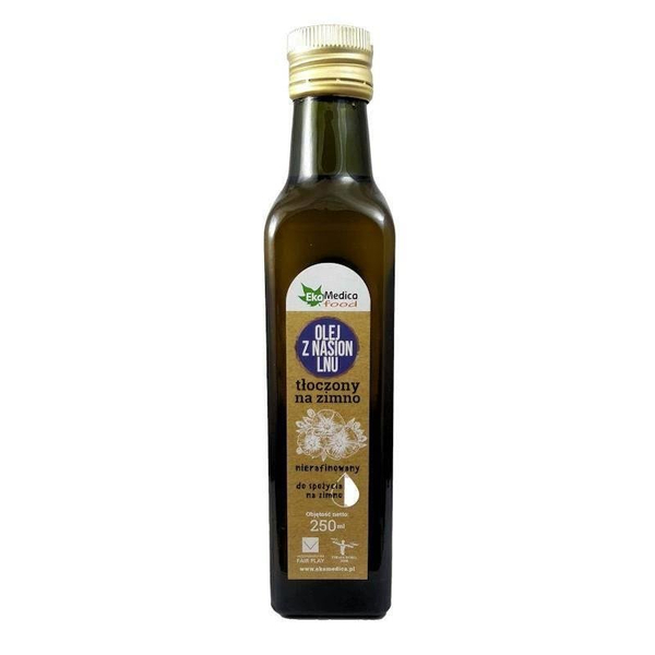 EkaMedica Olej z Nasion Lnu z Witaminą E Wysoką Zawartością Kwasów Tłuszczowych Omega-3 250ml