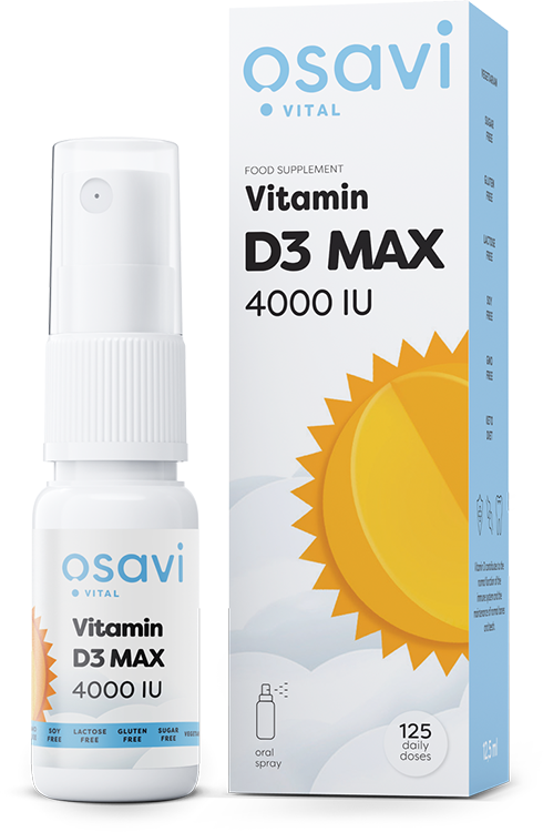 Osavi Vitamin D3 Spray MAX 4000IU Wspiera Układ Odpornościowy i Zdrowie Kości 12.5ml