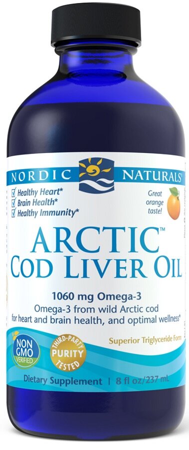 Nordic Naturals Arctic Cod Liver Oil 1060mg Wspomaga Układ Odpornościowy Pracę Mózgu i Serca Smak Pomarańczowy 237ml