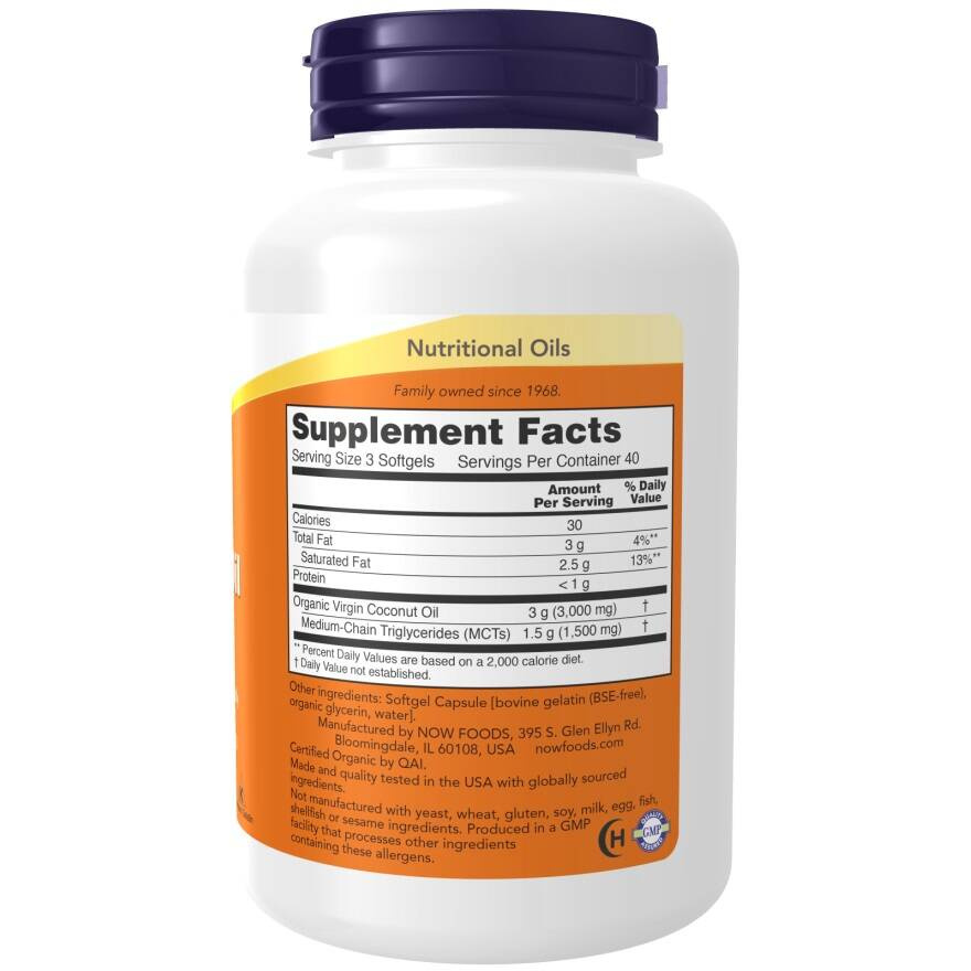 Now Foods Virgin Coconut Oil 1000mg 120 Softgels