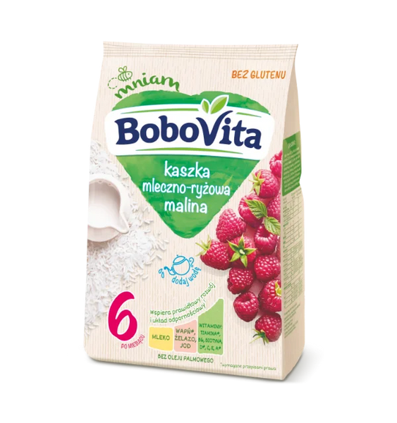 BoboVita Gluten-Free Milk and Rice Porridge with Raspberry Flavor for Babies after 6 Months 230g