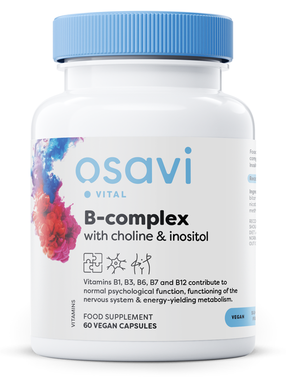 Osavi B-Complex with Choline & Inositol Supports Nervous System and Body Energy 60 Vegan Capsules