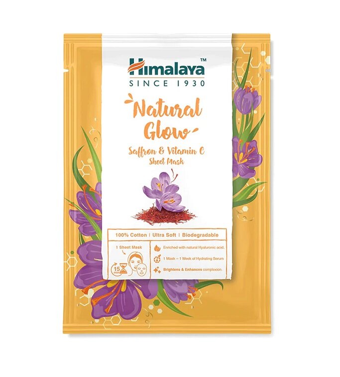 Himalaya Natural Glow Saffron & Vitamin C Maska do Twarzy Przywracająca Blask na Tkaninie z Szafranem i Witaminą C dla Skóry Normalnej i Mieszanej 30ml