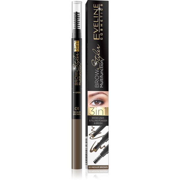 Eveline Cosmetics Brow Styler Multifunction 3in1 01 Medium Brown 1 Piece