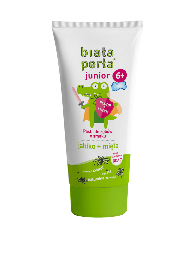 Biala Perla Pasta do Zębów dla Dzieci Junior 6+ o Smaku Jabłka i Mięty z Ziołami 75ml 