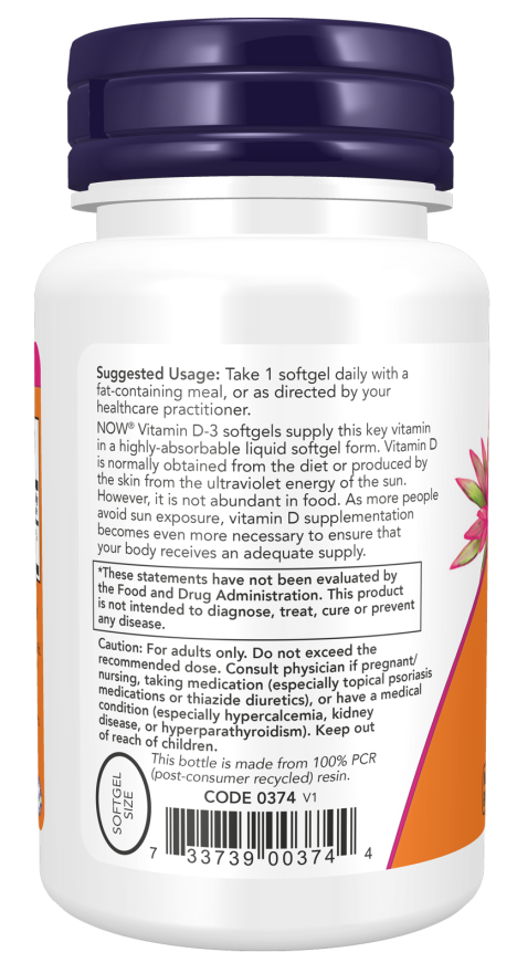 Now Foods Vitamin D-3 5000 IU 120 Supports Muscle, Immune System and Brain Function 30 Softgels