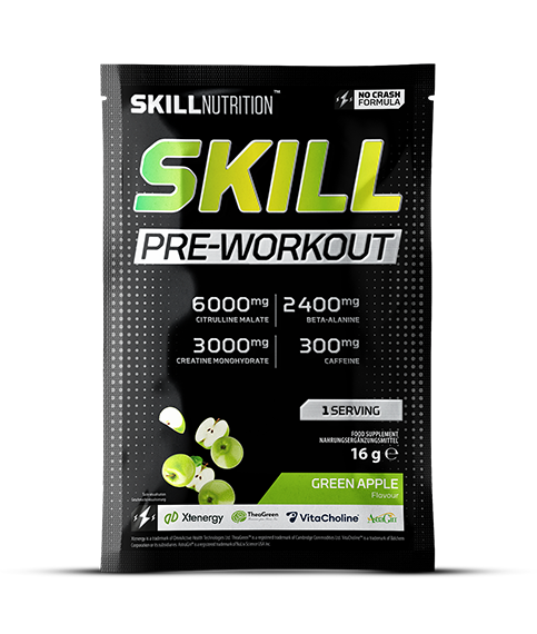 Skill Nutrition Skill Pre-Workout Przedtreningówka o Smaku Zielonego Jabłka Na Energię i Skupienie 16g