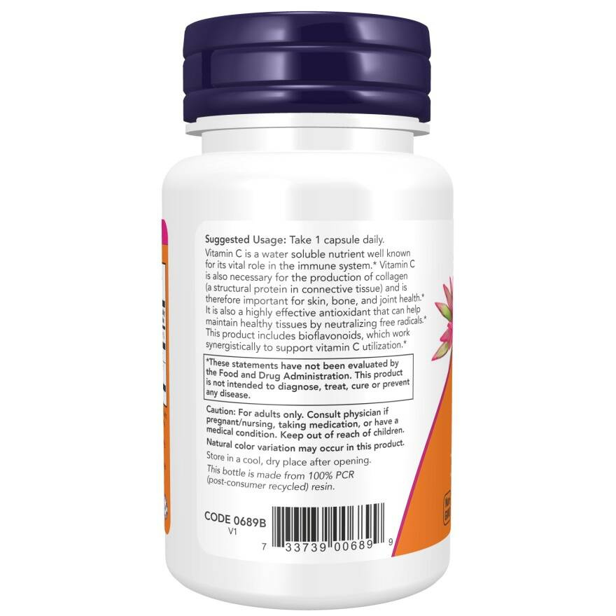 Now Foods Vitamin C-1000 Bioflavonoids and Rutin Supports Immunity Bones and Joints 100 Vcapsules