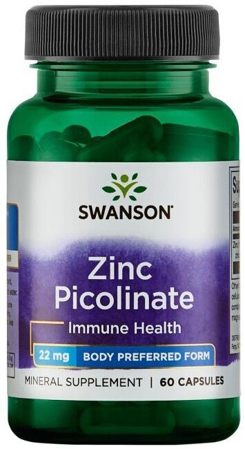 Swanson Zinc Picolinate Cynk Wsparcie Prawidłowych Funkcji Organizmu 22mg 60 Kapsułek