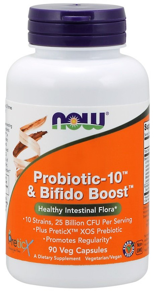 Now Foods Probiotic-10 & Bifido Boost Wspiera Układ Pokarmowy 90 Kapsułek