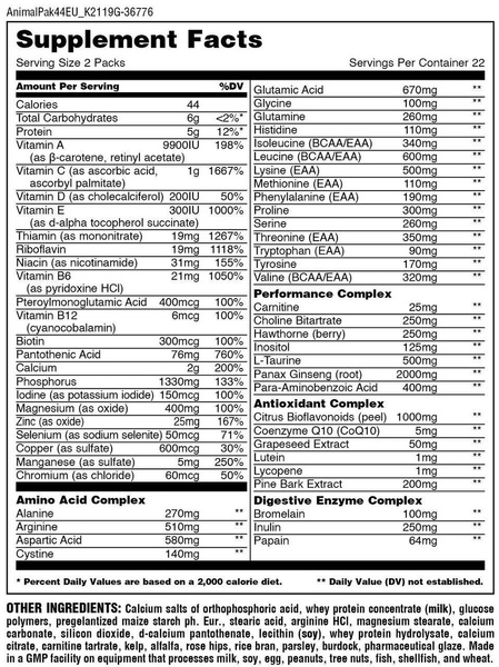 Animal Pak Packs -44 Packs