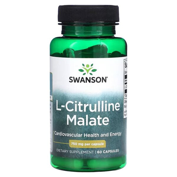 Swanson L-Citrulline Malate Complex 750mg Jabłczan Cytruliny Energia i Witalność 60 Kapsułek