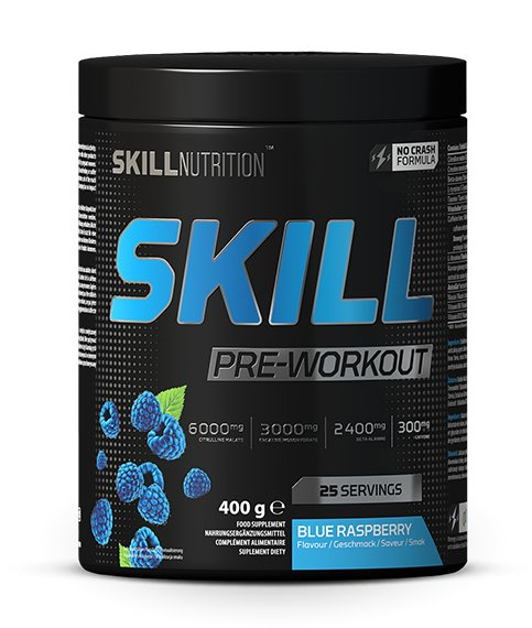 Skill Nutrition Skill Pre-Workout Blue Raspberry Pre-Workout Powder for Energy and Focus 400g