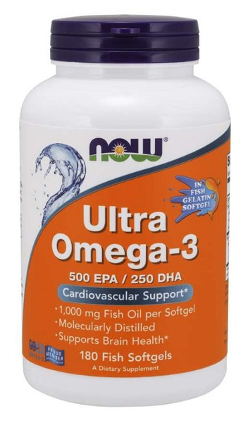 Now Foods Ultra Omega-3 Fish Gelatin Supports Brain Function 180 Fish Softgels