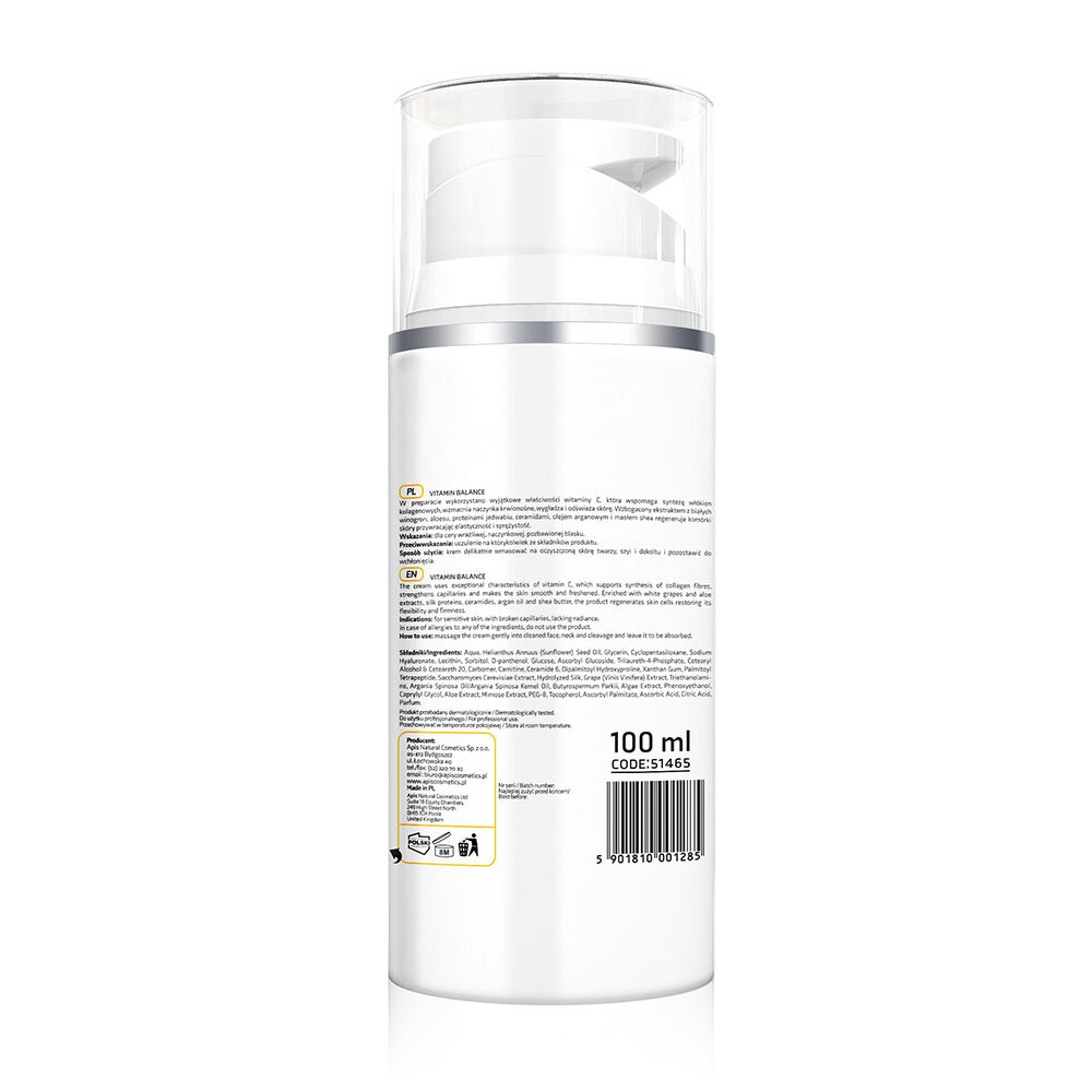 Apis Professional Vitamin Balance Cream with Vitamin C and White Grapes for Dry and Sensitive Skin 100ml