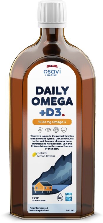 Osavi Daily Omega + D3 1600mg Omega 3 Supports Heart and Brain Function Natural Lemon 500ml