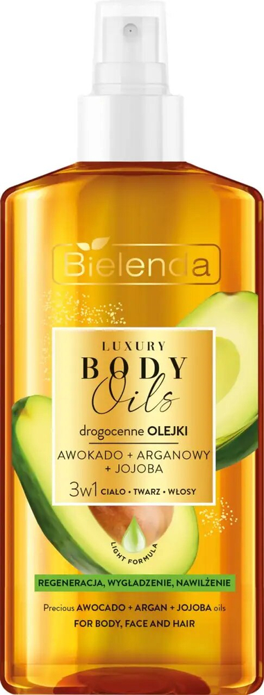 Bielenda Luxury Body Oils Drogocenne Olejki Awokado Arganowy Jojoba 3w1 dla Ciała Twarzy i Włosów 150ml